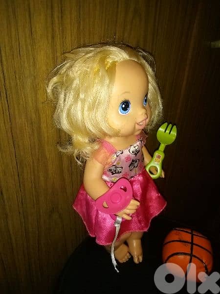 BABY ALIVE Hasbro As new doll+Pacifier+Basket anti stress ball+Fork=24 1