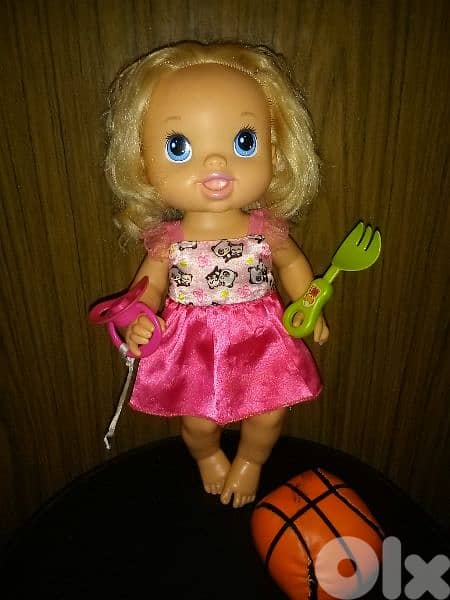 BABY ALIVE Hasbro As new doll+Pacifier+Basket anti stress ball+Fork=24 7