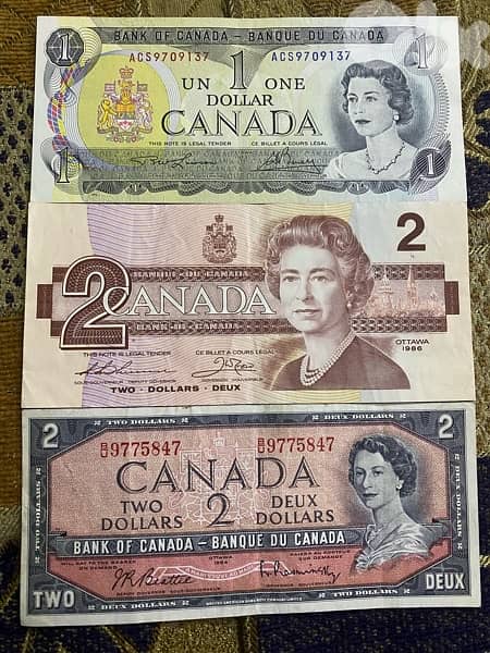 1, 2 Canadian dollars 1954 till 1986  banknotes 0