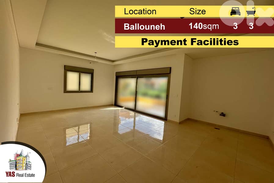 Ballouneh 140m2 | Brand New | Classy Area | Payment Facilities | 0