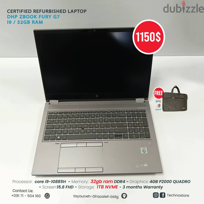 i9 32GB Hp Zbook Laptop Certified Refurbished Fury G7 Workstation 0