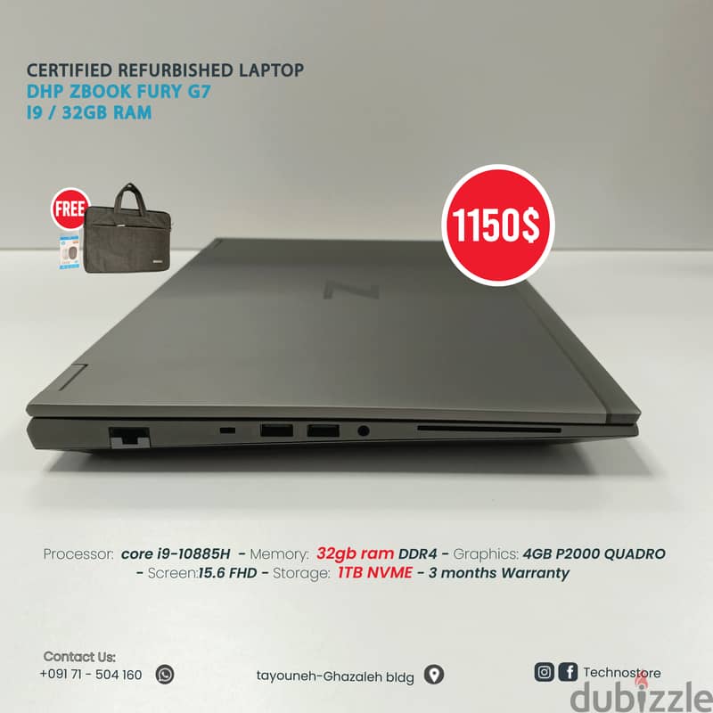 i9 32GB Hp Zbook Laptop Certified Refurbished Fury G7 Workstation 1