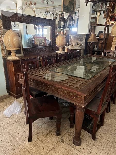 solid wood teak dining with 14 chair mirror and dersoir 1