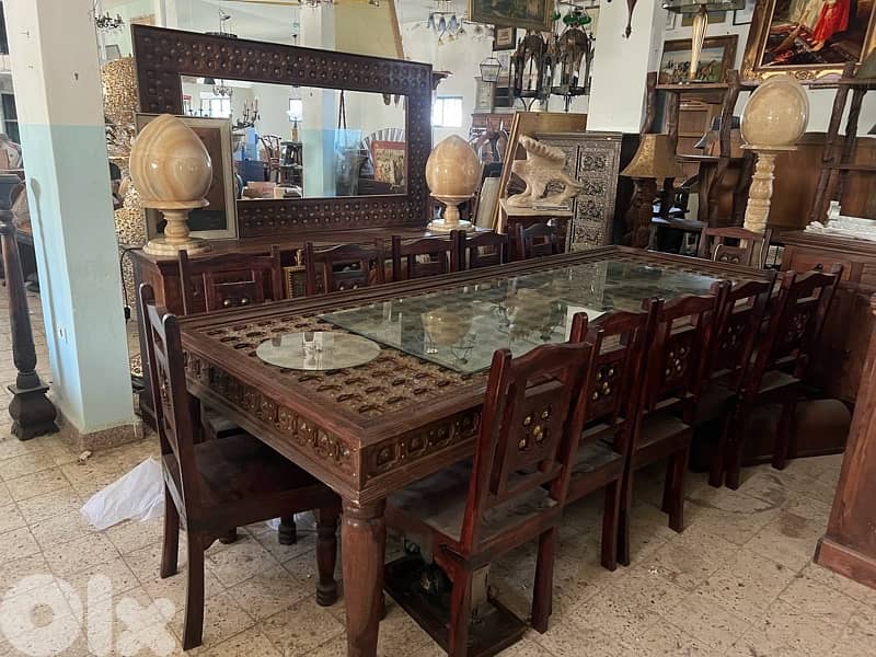 solid wood teak dining with 14 chair mirror and dersoir 6