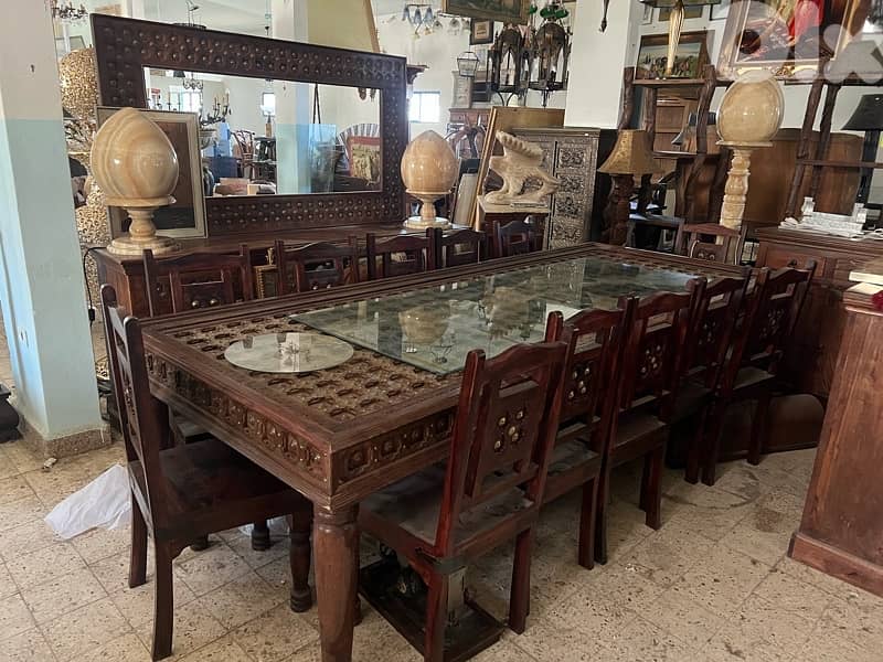 solid wood teak dining with 14 chair mirror and dersoir 7