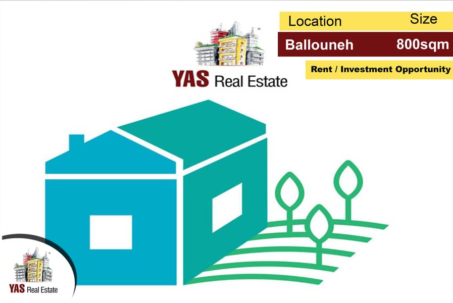 Ballouneh 800m2 | Land for rent | Flat | Investment Opportunity | 0