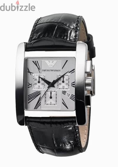 Emporio Armani Men's Aviator Analog silver Watch black leather strap