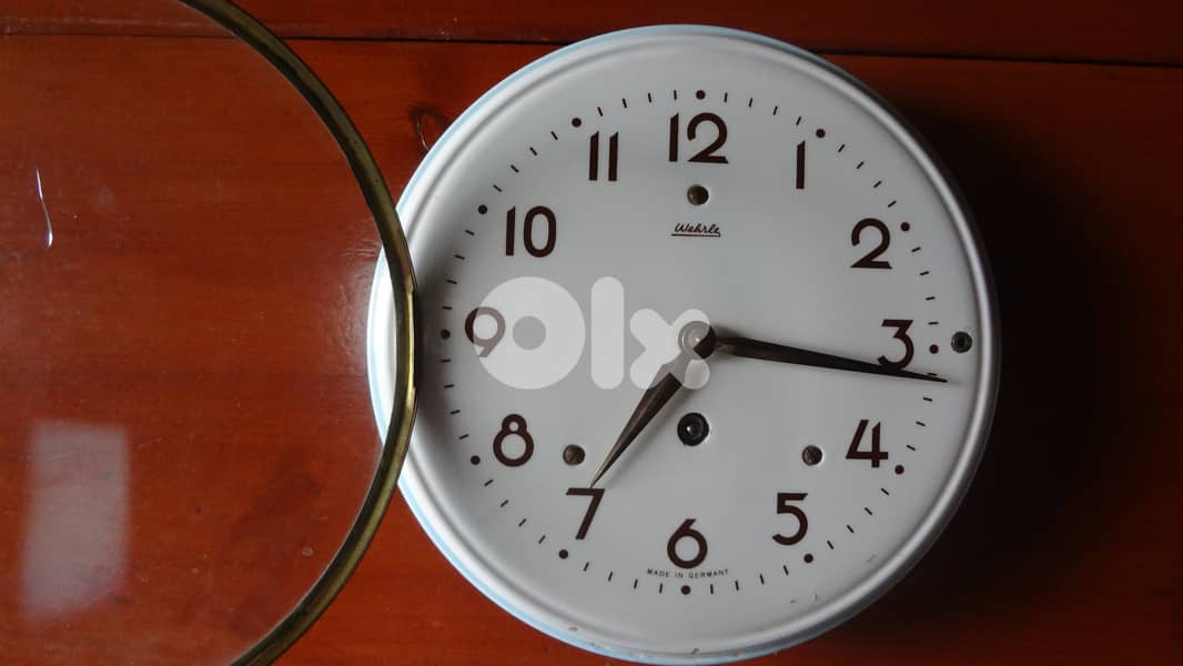 Vintage 60s Wehrle  German ceramic/metal mechanical clock 20 cm workin 2