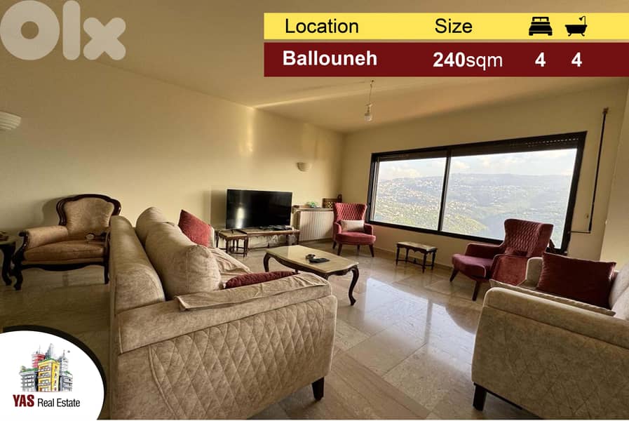 Ballouneh 240m2 | Well Maintained | Panoramic View | Prime Location | 0