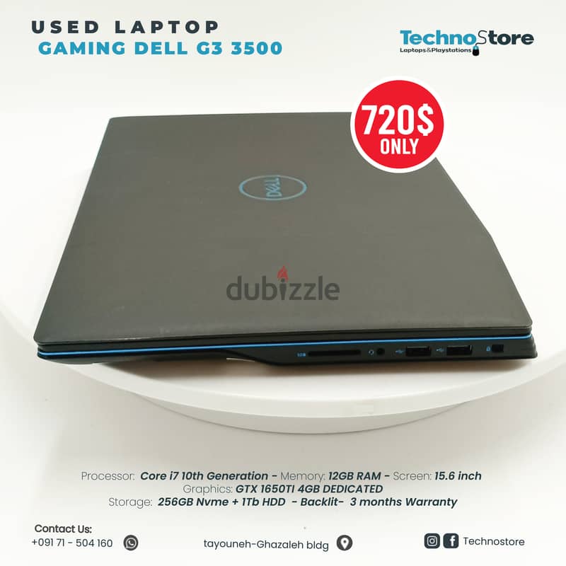 Used laptop Gaming Dell G3 3500 Core i7 10th Generation 12GB GTX 1650T 1