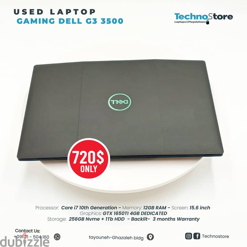 Used laptop Gaming Dell G3 3500 Core i7 10th Generation 12GB GTX 1650T 2