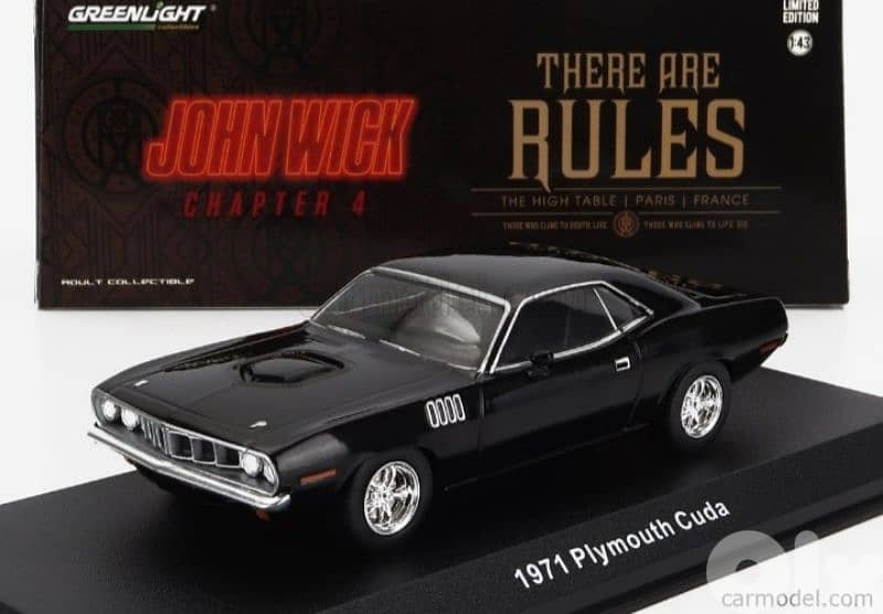 Plymouth Cuda '71 (John Wick Chapter 4)diecast car model 1;43. 0