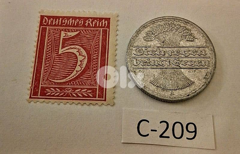 1921 Germany Weimar 50 Pfennig Lot# C-209 with stamps 1