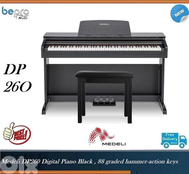 Medeli DP260 Digital Piano Black, Piano 88 keys Professional 0