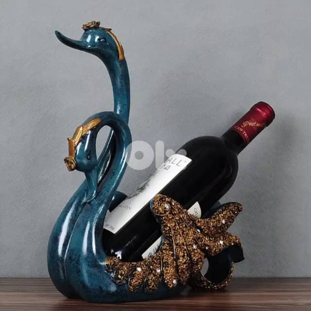 Couple Swan Wine Rack in Elegant Blue and Gold 3
