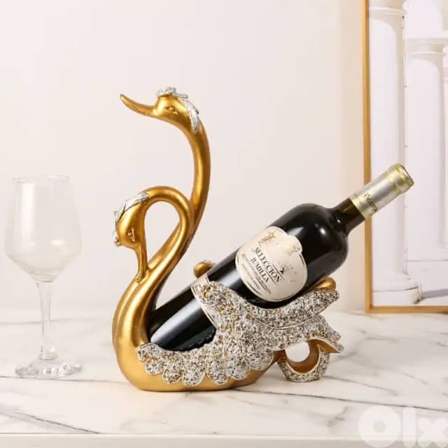 Couple Swan Wine Rack in Elegant Blue and Gold 1