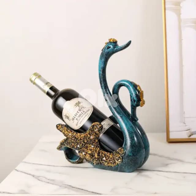 Couple Swan Wine Rack in Elegant Blue and Gold 0