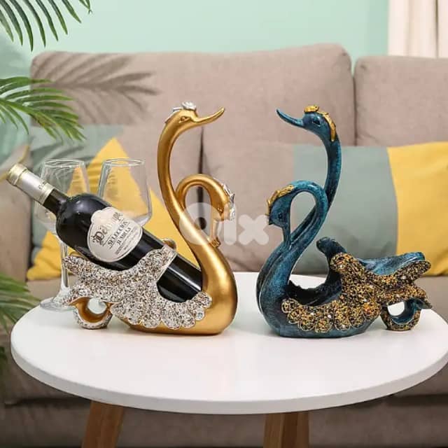 Couple Swan Wine Rack in Elegant Blue and Gold 4
