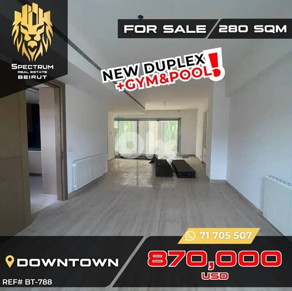 DUPLEX IN DOWNTOWN GYM & POOL 300SQ BRAND NEW 0