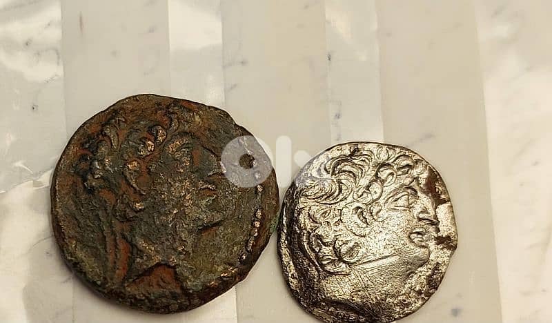 Ancient Greek Set of 2 coins Antiochus VIII silver &Bronze year 121 BC 0