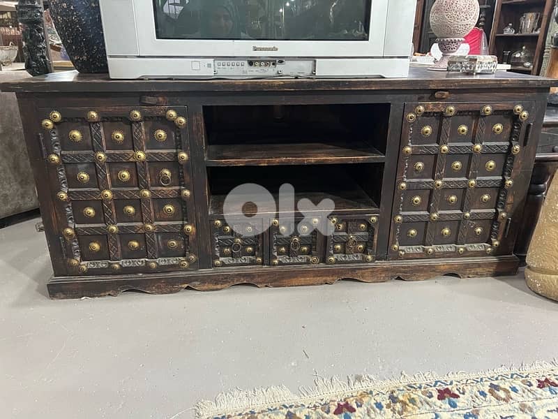 solid wood teak tv shelf 0