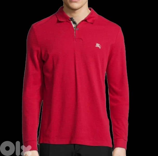 Burberry Men Long Sleeve Burgundy Polo Shirt 2