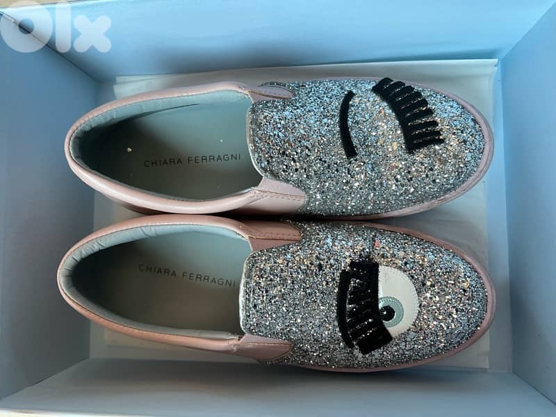 Chiara Ferragni Glitter Embellished Slip-On Sneakers size 39 0