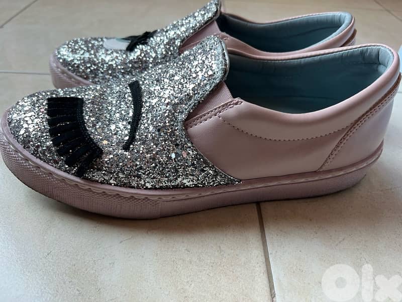 Chiara Ferragni Glitter Embellished Slip-On Sneakers size 39 5