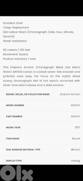 Emporio Armani original watch chronographe black 14