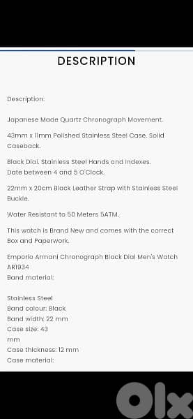 Emporio Armani original watch chronographe black 15