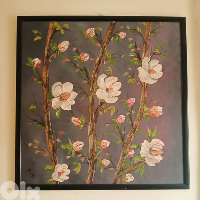Floral Canvas Painting – ‘Blossoming Serenity ‘, 65 x 65 cm 3