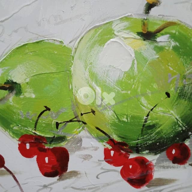 Apples and Cherries Canvas Painting 30x30 Acrylic Portrait 1