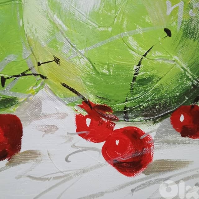 Apples and Cherries Canvas Painting 30x30 Acrylic Portrait 3