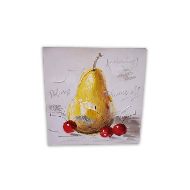 Pear and Cherries Canvas Painting – Modern 30x30 Acrylic Art 0