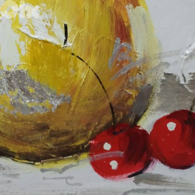Pear and Cherries Canvas Painting – Modern 30x30 Acrylic Art 2