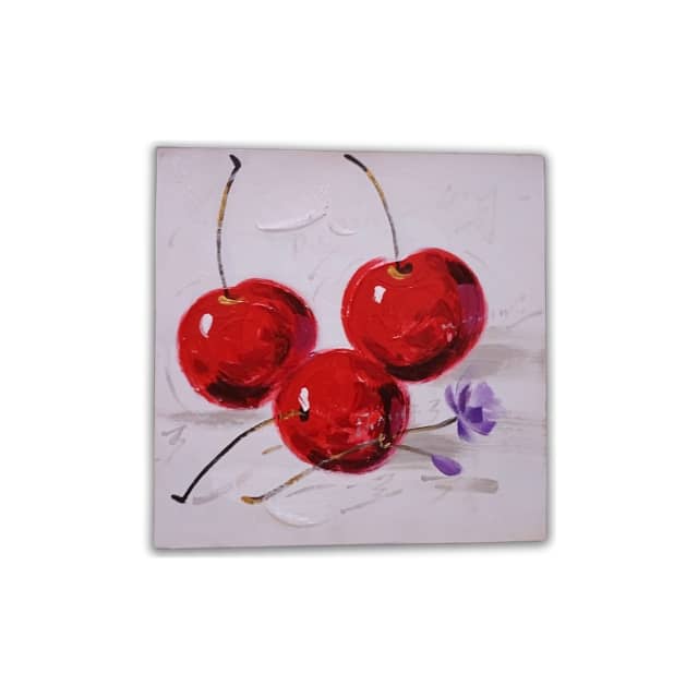 3 Cherries Canvas Painting – Modern 30x30 Portrait Décor 0
