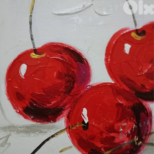 3 Cherries Canvas Painting – Modern 30x30 Portrait Décor 2