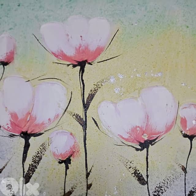 Pink Roses Canvas Painting – Romantic 30x30 Picture 1