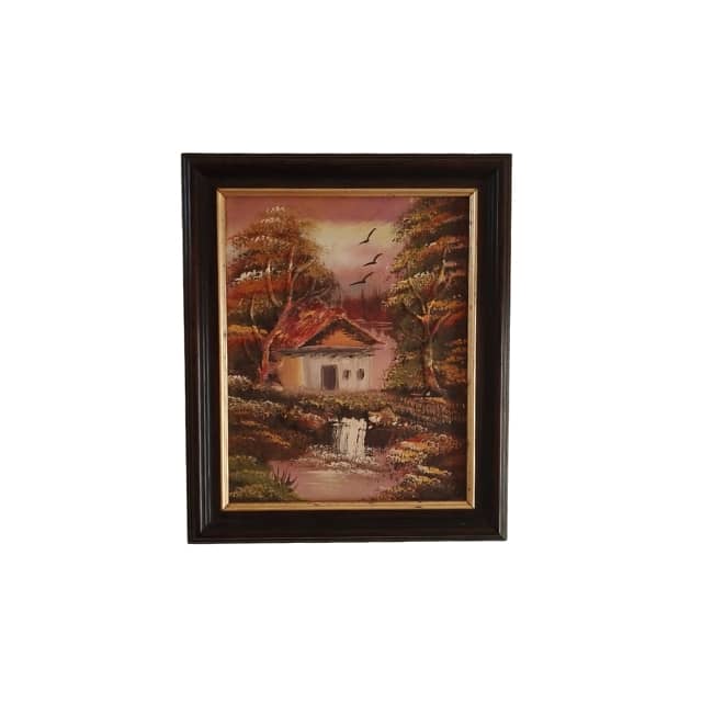 Village House Painting on Canvas 31 x 26 Bordered Picture 0