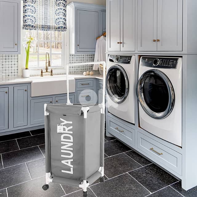 Oxford Clothes Laundry Basket, 63L with Wheels and Carry Handle 0