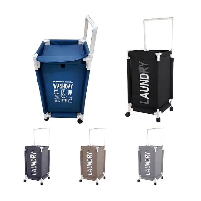 Oxford Clothes Laundry Basket, 63L with Wheels and Carry Handle 3
