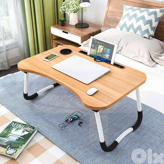 Wooden Foldable Laptop Table with Cup Slot 3