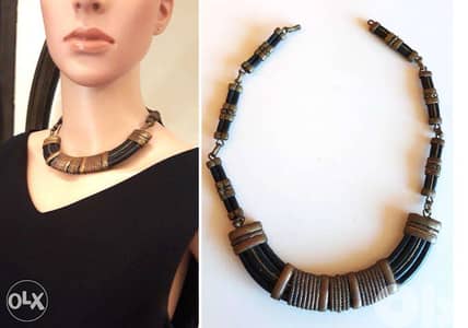 عقد روعة جلد طبيعي ونحاس أصفر Leather & Brass Choker Necklace Unique