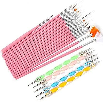 Scent House Nail Art Dotting Tools Set, Brushes - 20 Piece (Pink) 0