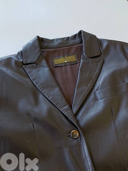 •Douglas chocolate brown genuine lamb leather coat made in Italy 3