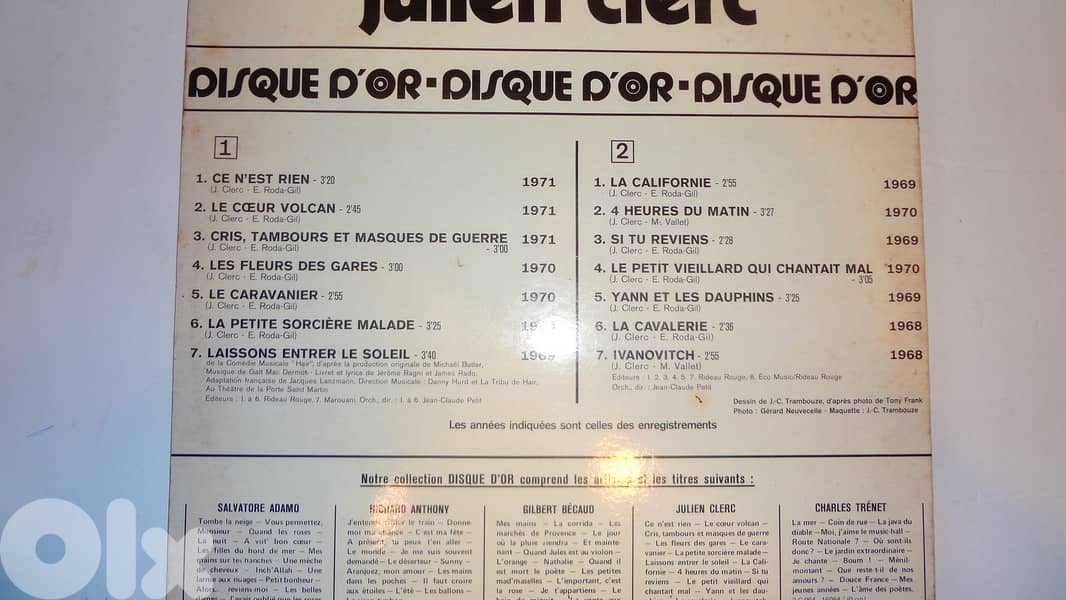 Julien Clerc disque d or gatefold vinyl 2