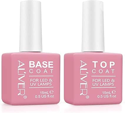 ALIVER 2Pcs Gel Top Coat - Base Coat Gel Nail Polish, 15ml Gel Base an 0