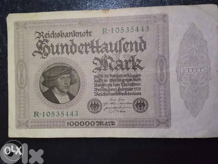 German Deutsch Reich Bank note 100 000 Mark year 1923 Berlin mint 0