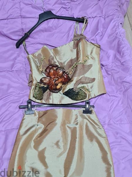 Two-piece Olive Green/Gold Dress 1