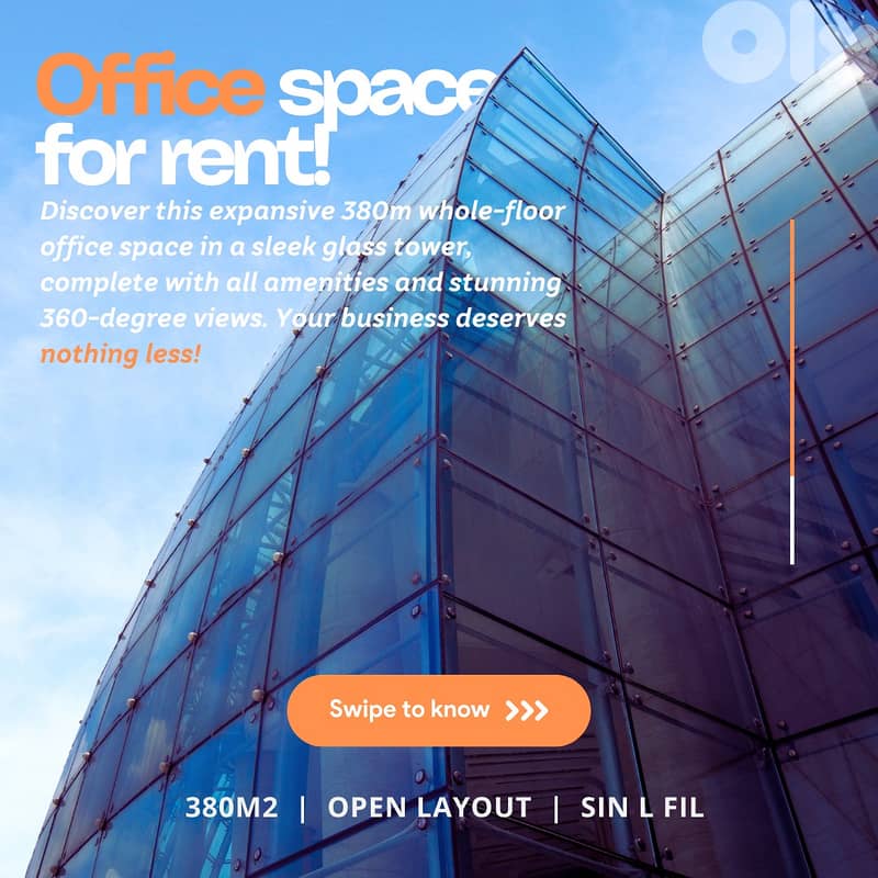 JH24-3282 380m office for rent in Sin l Fil, $ 3750 cash 0